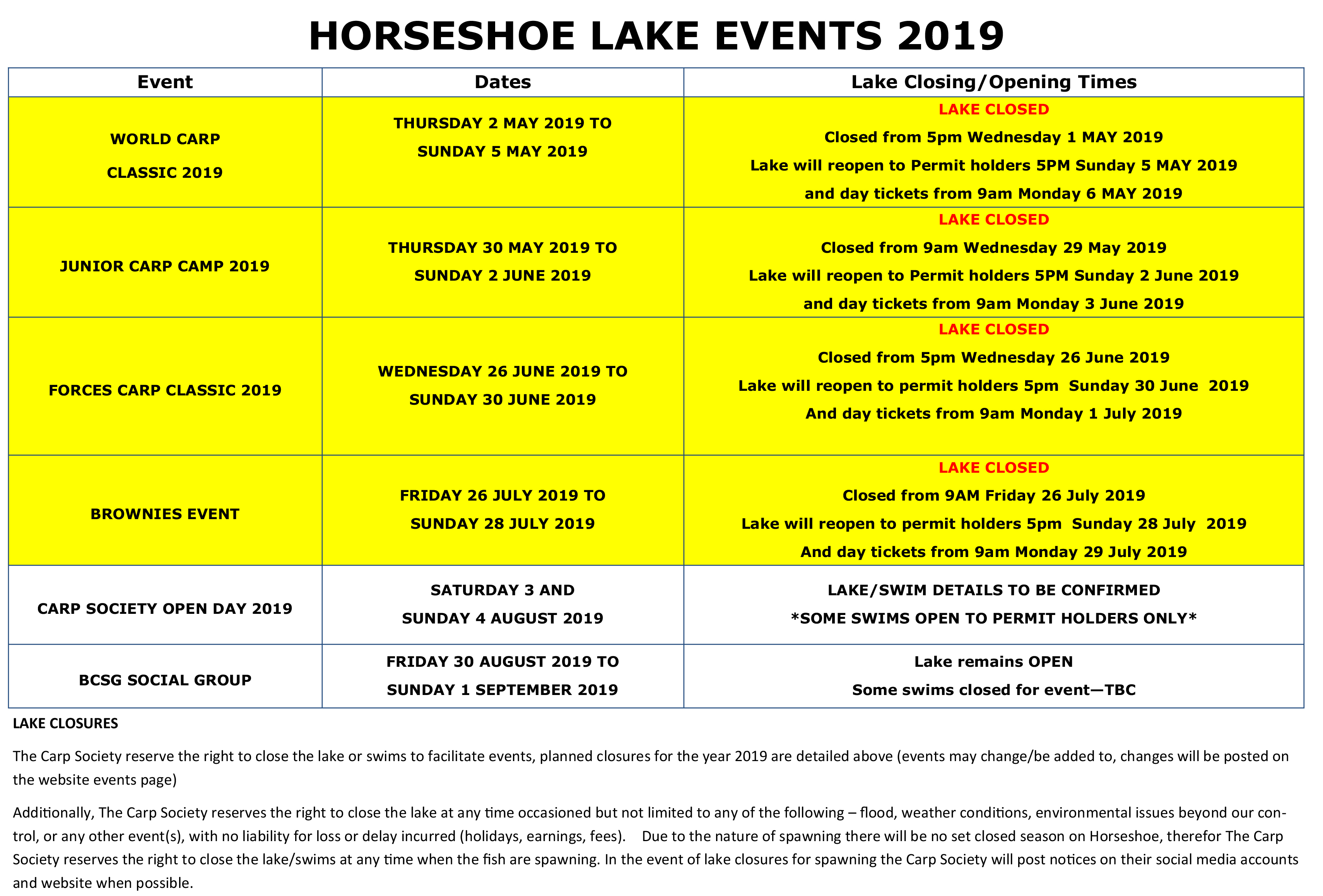 EVENTS - HORSESHOE LAKE 2019